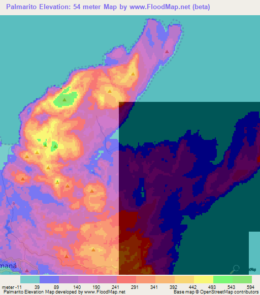 Palmarito,Dominican Republic Elevation Map