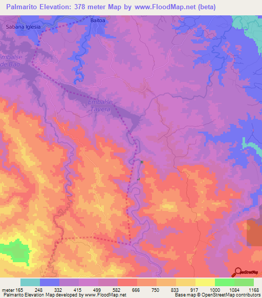 Palmarito,Dominican Republic Elevation Map