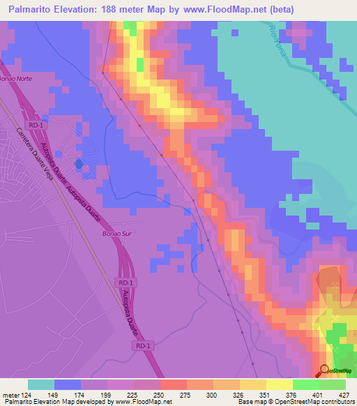 Palmarito,Dominican Republic Elevation Map