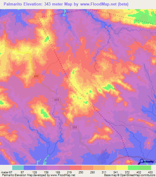 Palmarito,Dominican Republic Elevation Map