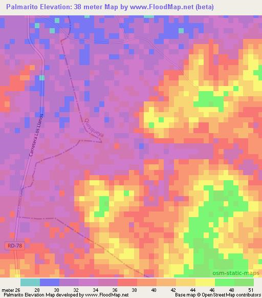 Palmarito,Dominican Republic Elevation Map