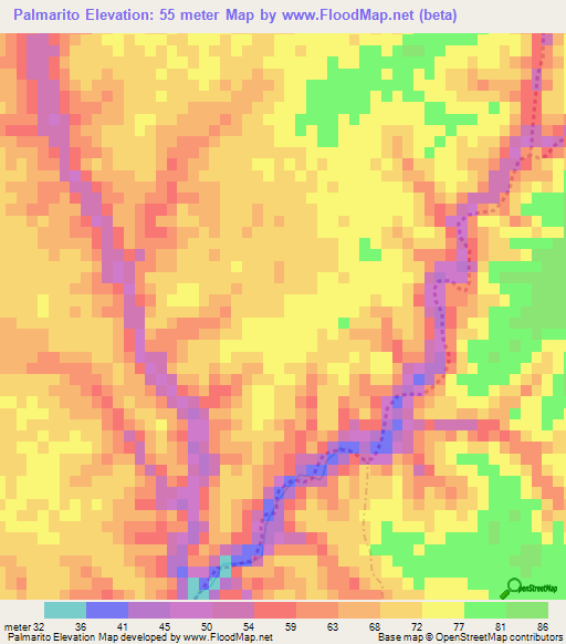 Palmarito,Dominican Republic Elevation Map