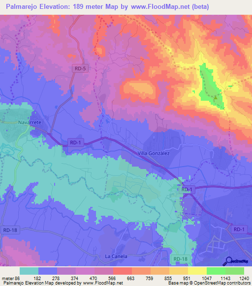 Palmarejo,Dominican Republic Elevation Map