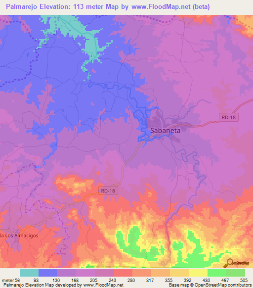 Palmarejo,Dominican Republic Elevation Map