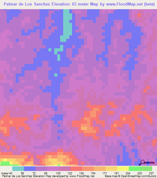 Palmar de Los Sanchez,Dominican Republic Elevation Map