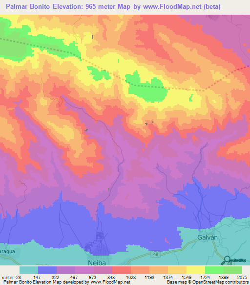 Palmar Bonito,Dominican Republic Elevation Map