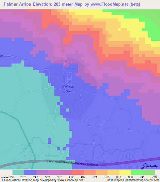 Palmar Arriba,Dominican Republic Elevation Map