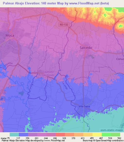 Palmar Abajo,Dominican Republic Elevation Map