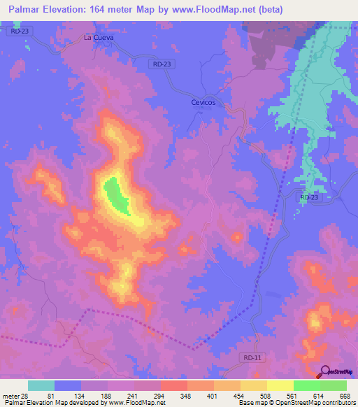 Palmar,Dominican Republic Elevation Map