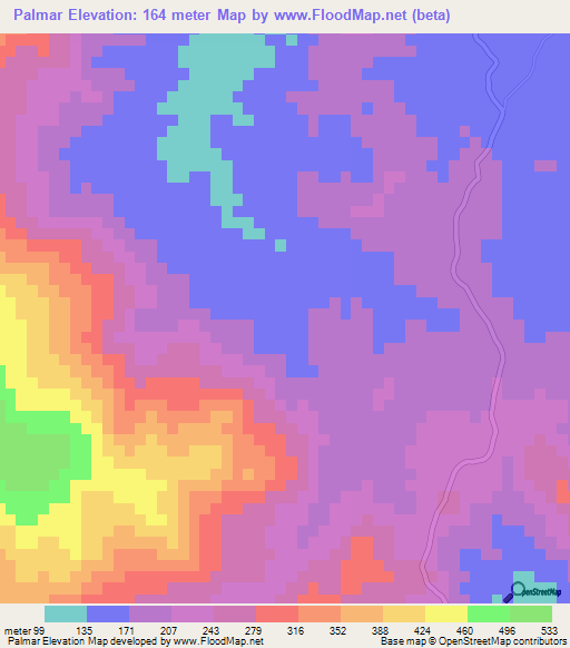 Palmar,Dominican Republic Elevation Map