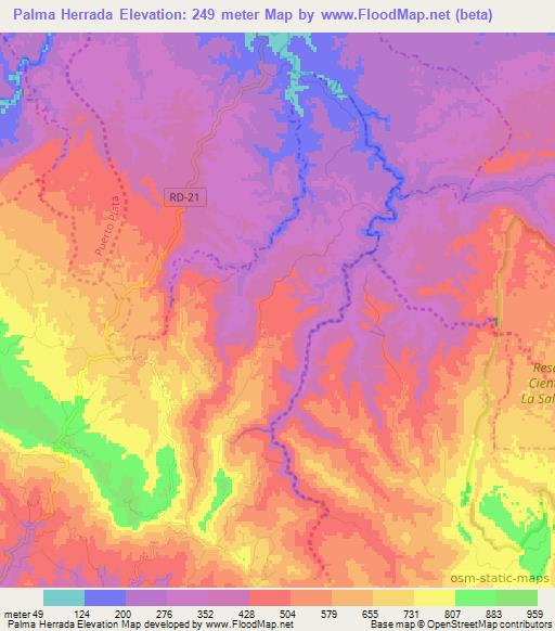 Palma Herrada,Dominican Republic Elevation Map