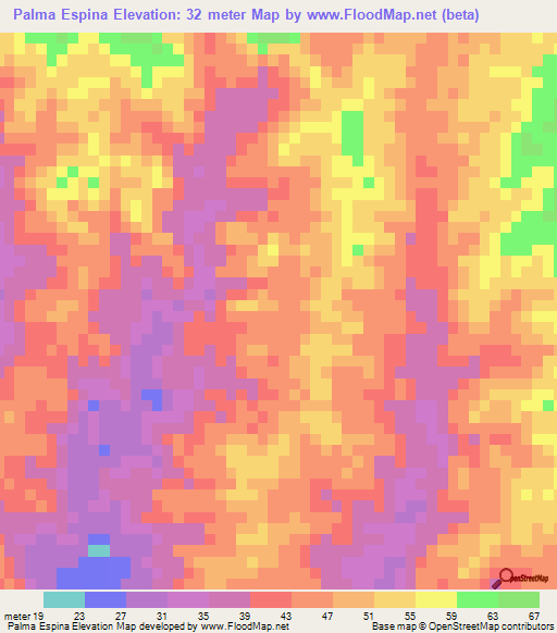 Palma Espina,Dominican Republic Elevation Map