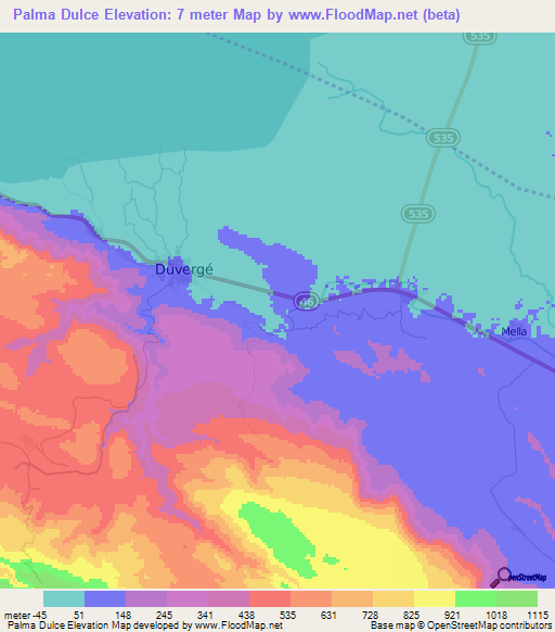 Palma Dulce,Dominican Republic Elevation Map