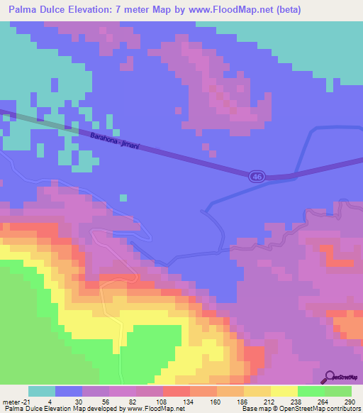 Palma Dulce,Dominican Republic Elevation Map