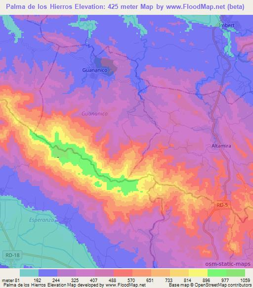 Palma de los Hierros,Dominican Republic Elevation Map