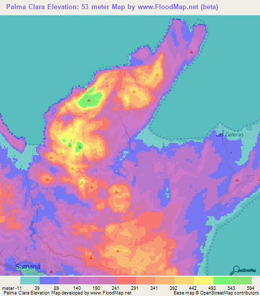 Palma Clara,Dominican Republic Elevation Map