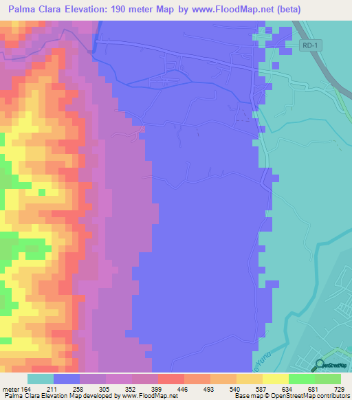 Palma Clara,Dominican Republic Elevation Map