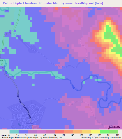 Palma Bajita,Dominican Republic Elevation Map