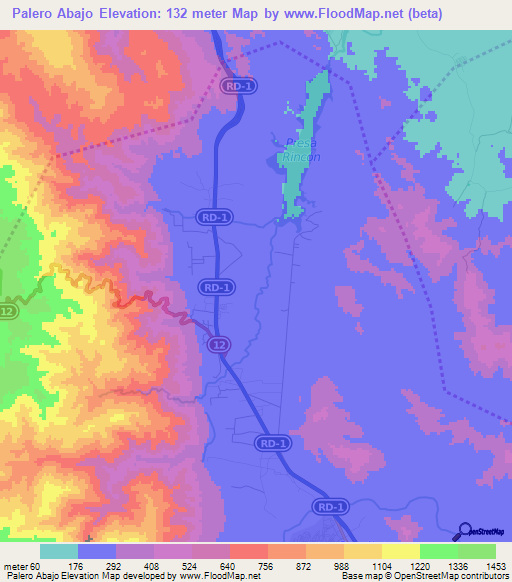 Palero Abajo,Dominican Republic Elevation Map