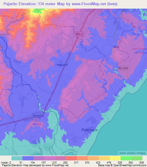 Pajarito,Dominican Republic Elevation Map