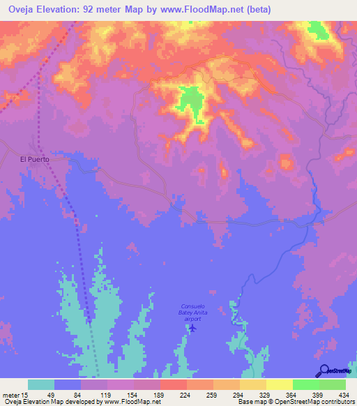 Oveja,Dominican Republic Elevation Map