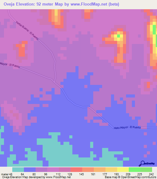 Oveja,Dominican Republic Elevation Map