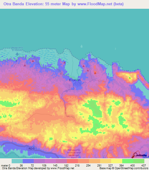 Otra Banda,Dominican Republic Elevation Map