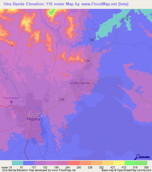 Otra Banda,Dominican Republic Elevation Map