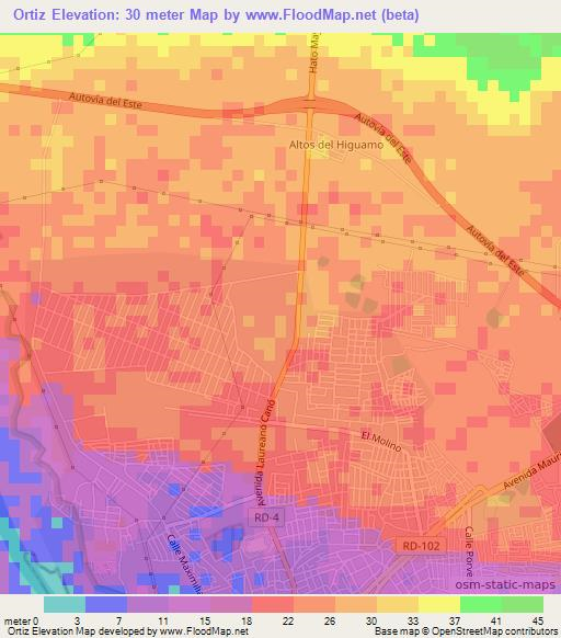 Ortiz,Dominican Republic Elevation Map