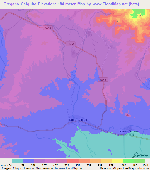 Oregano Chiquito,Dominican Republic Elevation Map