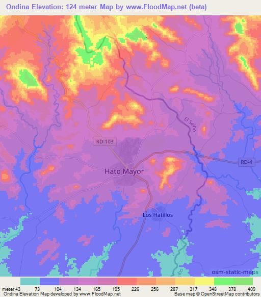 Ondina,Dominican Republic Elevation Map