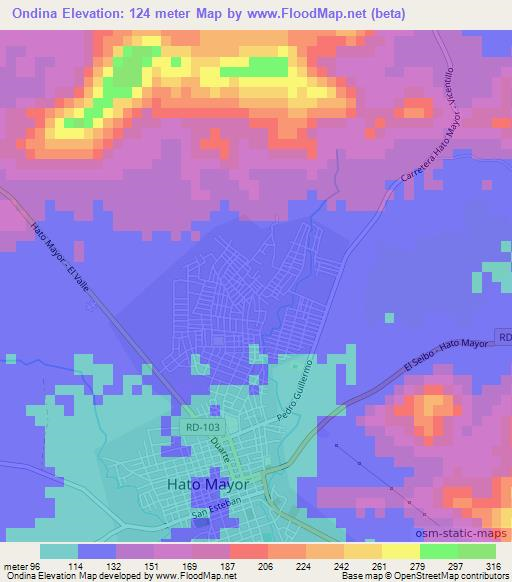 Ondina,Dominican Republic Elevation Map