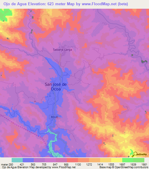 Ojo de Agua,Dominican Republic Elevation Map