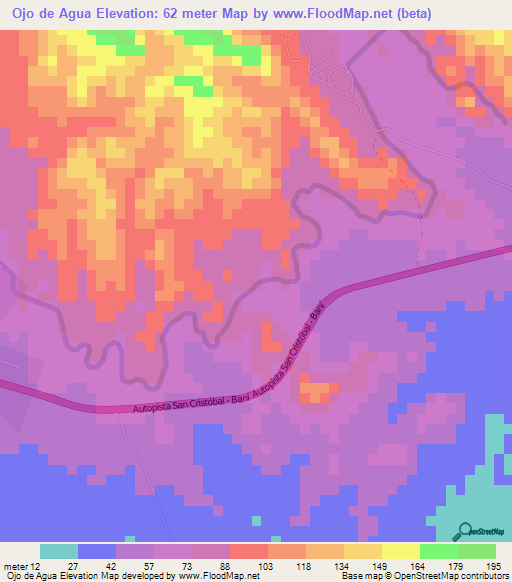 Ojo de Agua,Dominican Republic Elevation Map