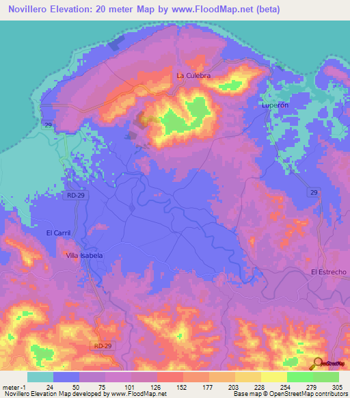 Novillero,Dominican Republic Elevation Map