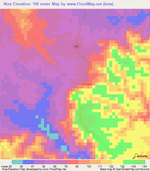 Niza,Dominican Republic Elevation Map