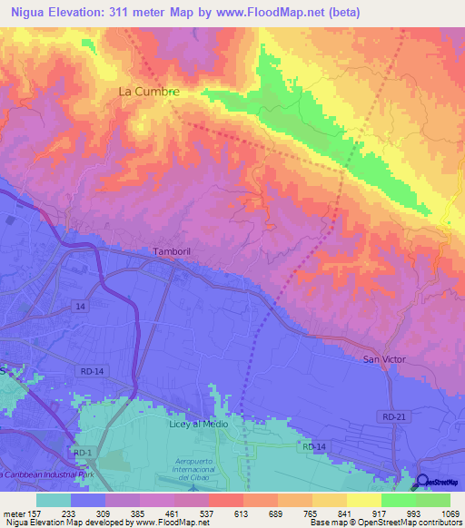 Nigua,Dominican Republic Elevation Map