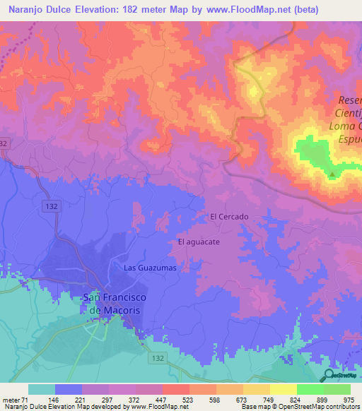 Naranjo Dulce,Dominican Republic Elevation Map