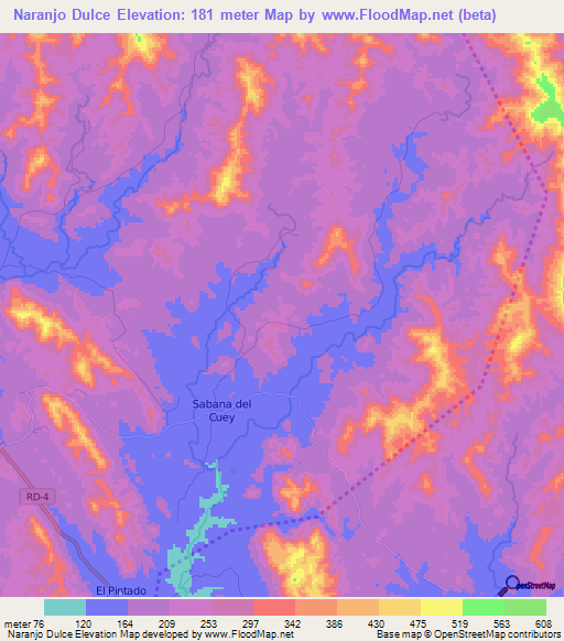 Naranjo Dulce,Dominican Republic Elevation Map