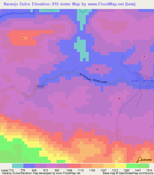 Naranjo Dulce,Dominican Republic Elevation Map