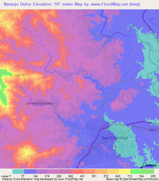 Naranjo Dulce,Dominican Republic Elevation Map