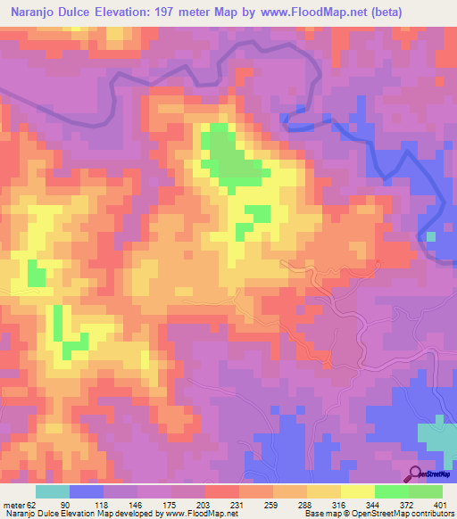 Naranjo Dulce,Dominican Republic Elevation Map