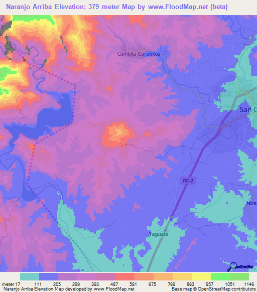 Naranjo Arriba,Dominican Republic Elevation Map