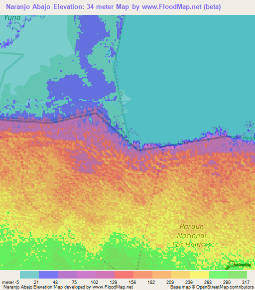 Naranjo Abajo,Dominican Republic Elevation Map