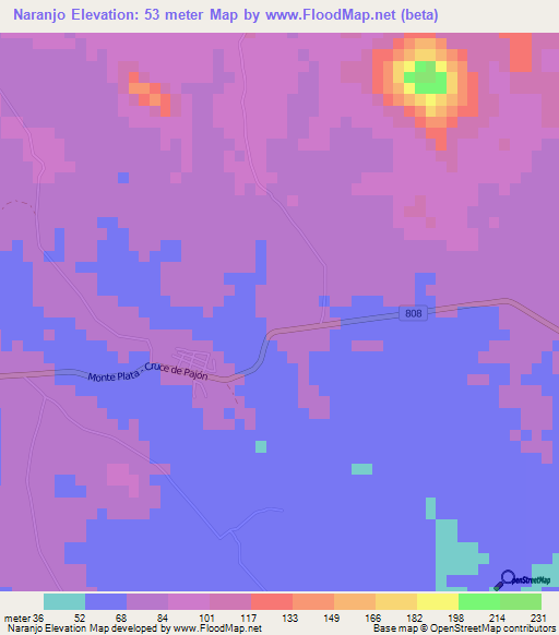 Naranjo,Dominican Republic Elevation Map