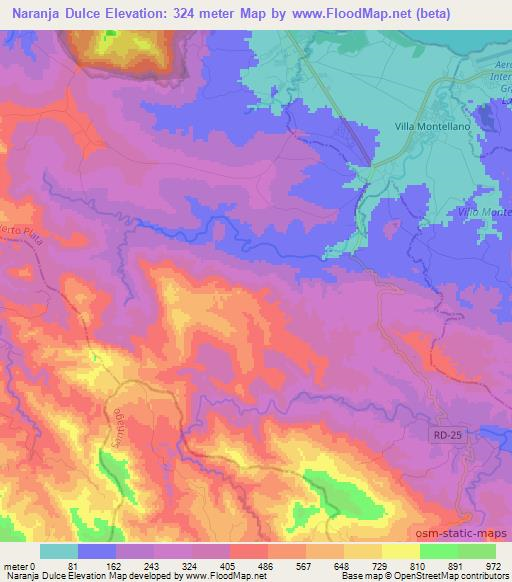 Naranja Dulce,Dominican Republic Elevation Map