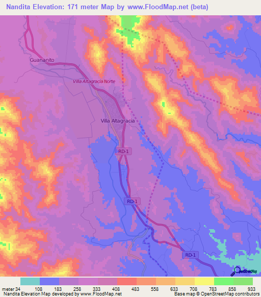 Nandita,Dominican Republic Elevation Map