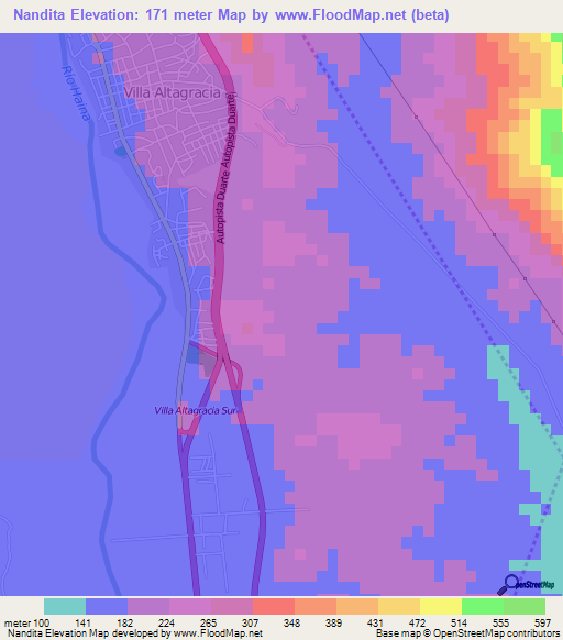 Nandita,Dominican Republic Elevation Map