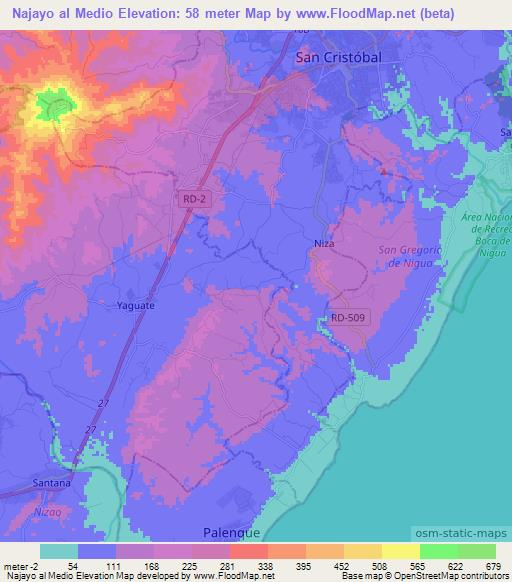 Najayo al Medio,Dominican Republic Elevation Map
