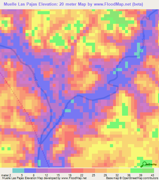 Muelle Las Pajas,Dominican Republic Elevation Map